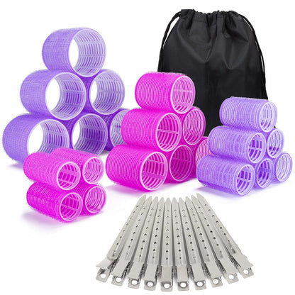 33-teiliges Lockenwickler-Set, Selbsthaftende Lockenwickler für langes, mittleres und kurzes Haar, ELASO Große und Mittlere Lockenwickler (22 Wickler + 10 Edelstahlklammern + 1 Aufbewahrungstasche)