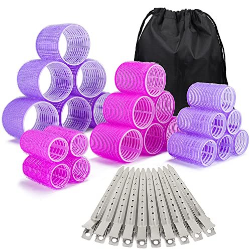 33-teiliges Lockenwickler-Set, Selbsthaftende Lockenwickler für langes, mittleres und kurzes Haar, ELASO Große und Mittlere Lockenwickler (22 Wickler + 10 Edelstahlklammern + 1 Aufbewahrungstasche)
