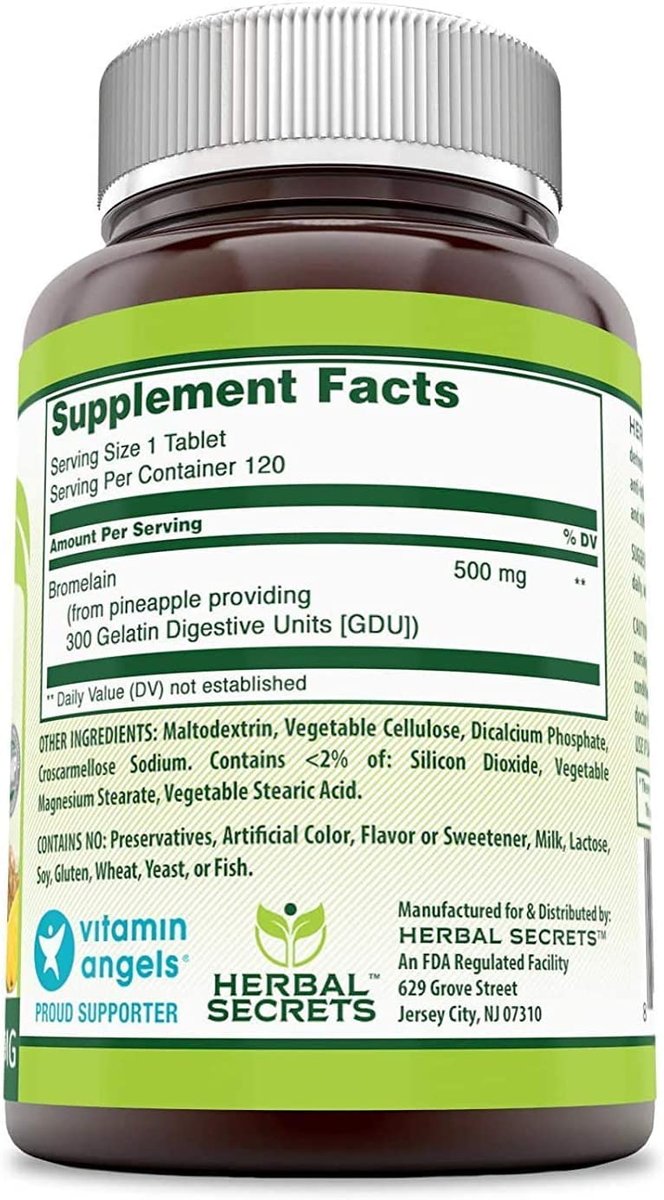 Herbal Secrets Bromelain 500 mg Tabletten - 120 Stück, Nicht-GVO, Glutenfrei, Hergestellt in USA