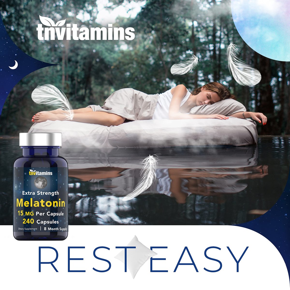 tnvitamins Melatonin 15 mg pro Kapsel (240 Kapseln) | Natürliche Schlafhilfe für Erwachsene | Extra starke Melatonin-Tabletten | Nachtzeit-Schlafmittel | Natürliches Schlafunterstützungs-Supplement