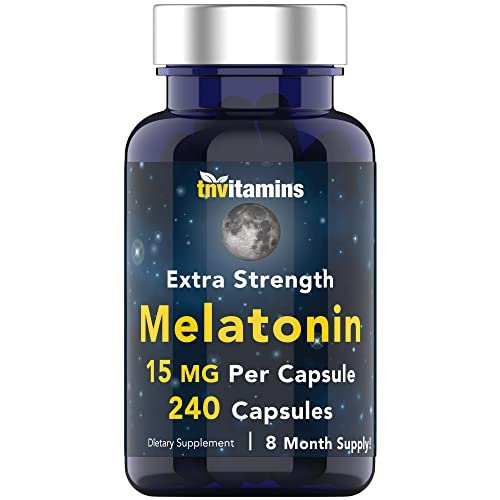 tnvitamins Melatonin 15 mg pro Kapsel (240 Kapseln) | Natürliche Schlafhilfe für Erwachsene | Extra starke Melatonin-Tabletten | Nachtzeit-Schlafmittel | Natürliches Schlafunterstützungs-Supplement