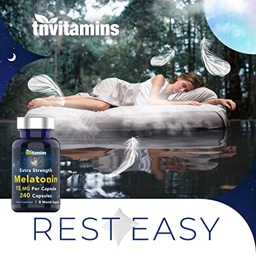 tnvitamins Melatonin 15 mg pro Kapsel (240 Kapseln) | Natürliche Schlafhilfe für Erwachsene | Extra starke Melatonin-Tabletten | Nachtzeit-Schlafmittel | Natürliches Schlafunterstützungs-Supplement