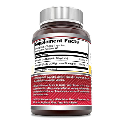 Amazing Formulas Quercetin 800mg mit Bromelain 165mg – 120 vegane Kapseln, Non-GMO, glutenfrei, hergestellt in USA