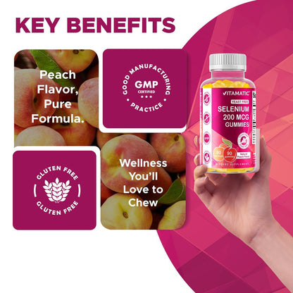 Vitamatic Selen Gummis 200 mcg – Hefefreies Selenomethionin, 90 Fruchtgummis auf Pektinbasis