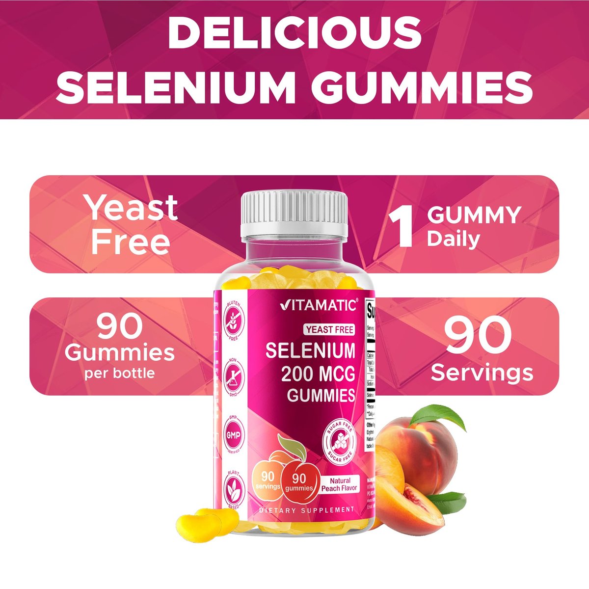 Vitamatic Selen Gummis 200 mcg – Hefefreies Selenomethionin, 90 Fruchtgummis auf Pektinbasis