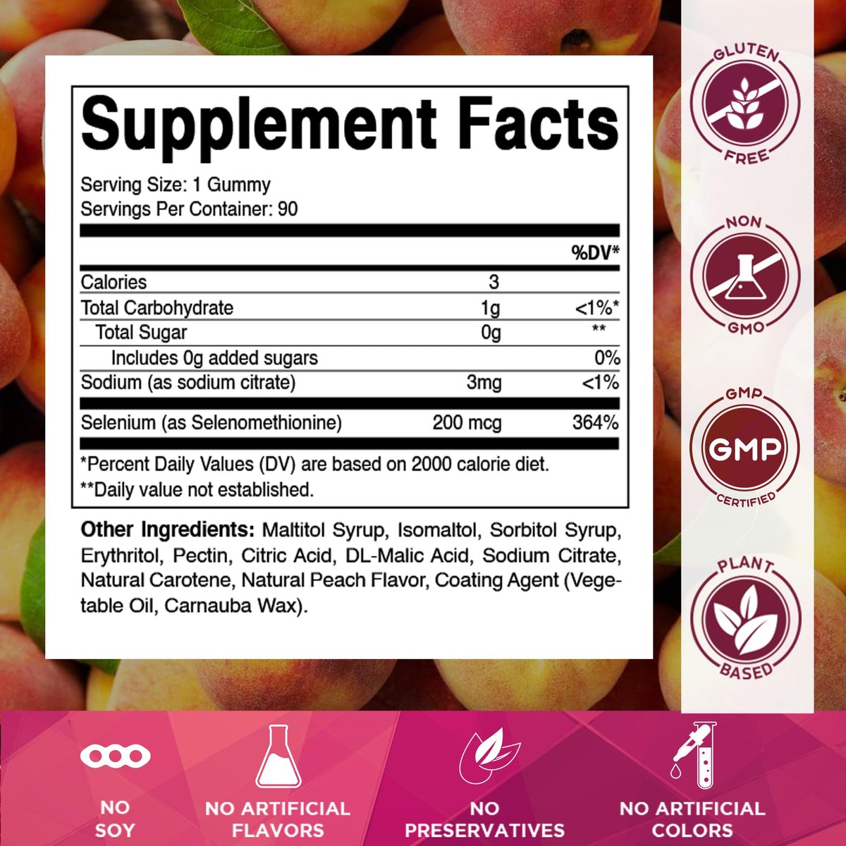 Vitamatic Selen Gummis 200 mcg – Hefefreies Selenomethionin, 90 Fruchtgummis auf Pektinbasis