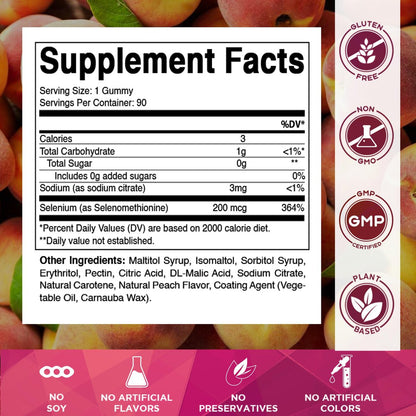 Vitamatic Selen Gummis 200 mcg – Hefefreies Selenomethionin, 90 Fruchtgummis auf Pektinbasis