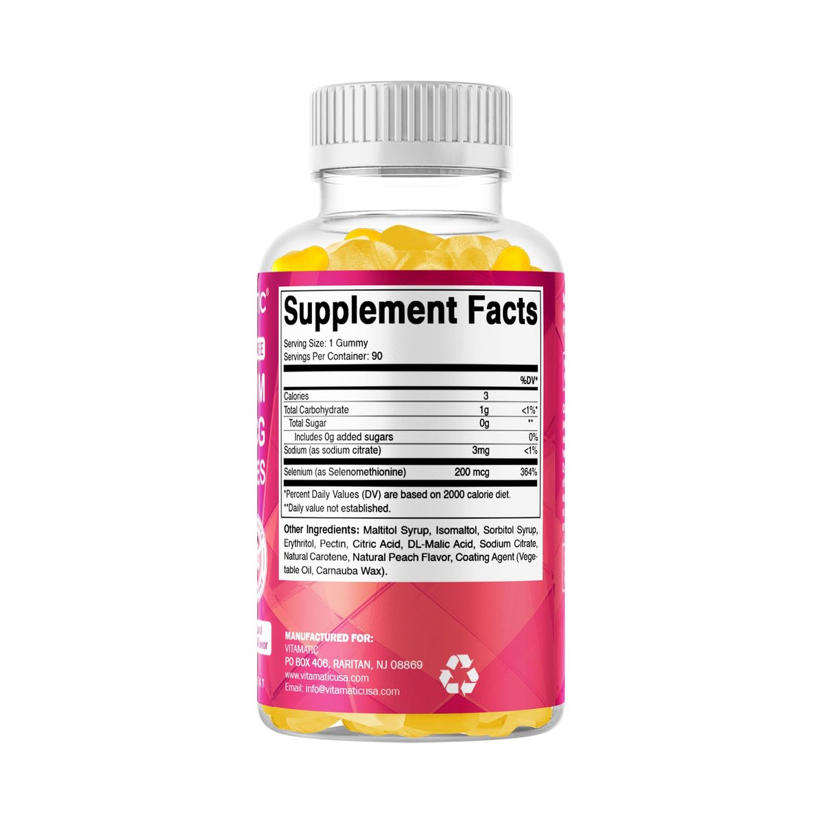 Vitamatic Selen Gummis 200 mcg – Hefefreies Selenomethionin, 90 Fruchtgummis auf Pektinbasis