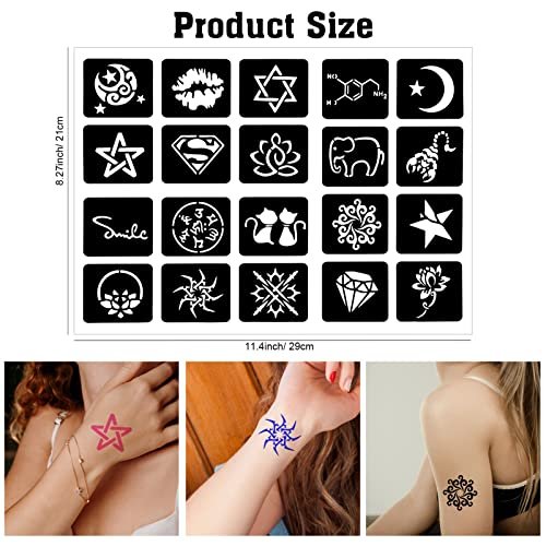 Qpout Tattoo Schablonen für Kinder und Erwachsene, 16 Blatt Henna Tattoo Schablonen Set, Kleine und Große Tattoo Schablonen Designs, Tattoo Schablone für Echte Tattoos, Skelett Spinne Eule Blume Schmetterling Stammes Totem