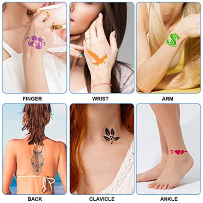 Qpout Tattoo Schablonen für Kinder und Erwachsene, 16 Blatt Henna Tattoo Schablonen Set, Kleine und Große Tattoo Schablonen Designs, Tattoo Schablone für Echte Tattoos, Skelett Spinne Eule Blume Schmetterling Stammes Totem