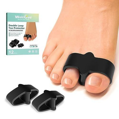 Welnove 12er-Pack Zehenspreizer mit 2 Schlaufen für Hallux Valgus und überlappende Zehen (Schwarz)
