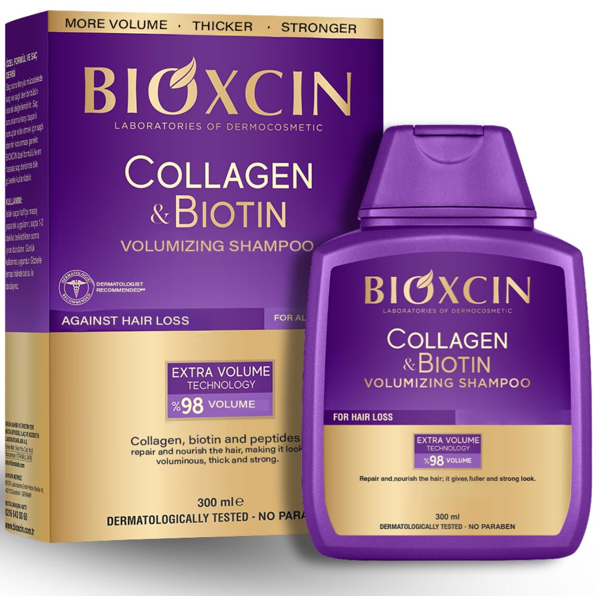 BIOXCIN Collagen Biotin Volumizing Shampoo für dünnes und schwaches Haar – extra Volumen, sulfatfrei, 300 ml