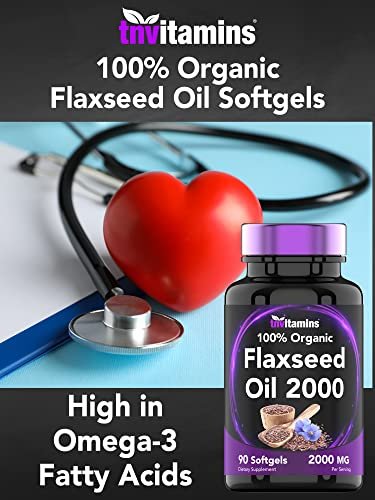 tnvitamins Bio Leinsamenöl Softgels: 2000 mg - 90 Softgels | Reich an Omega-3-Fettsäuren | Leinsamenöl Nahrungsergänzung für Frauen & Männer | Nicht-GMO