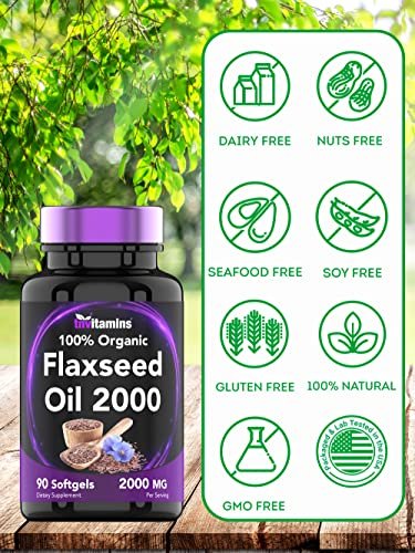tnvitamins Bio Leinsamenöl Softgels: 2000 mg - 90 Softgels | Reich an Omega-3-Fettsäuren | Leinsamenöl Nahrungsergänzung für Frauen & Männer | Nicht-GMO