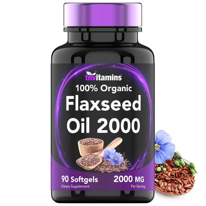 tnvitamins Bio Leinsamenöl Softgels: 2000 mg - 90 Softgels | Reich an Omega-3-Fettsäuren | Leinsamenöl Nahrungsergänzung für Frauen & Männer | Nicht-GMO