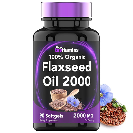 tnvitamins Bio Leinsamenöl Softgels: 2000 mg - 90 Softgels | Reich an Omega-3-Fettsäuren | Leinsamenöl Nahrungsergänzung für Frauen & Männer | Nicht-GMO