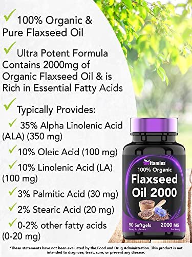 tnvitamins Bio Leinsamenöl Softgels: 2000 mg - 90 Softgels | Reich an Omega-3-Fettsäuren | Leinsamenöl Nahrungsergänzung für Frauen & Männer | Nicht-GMO