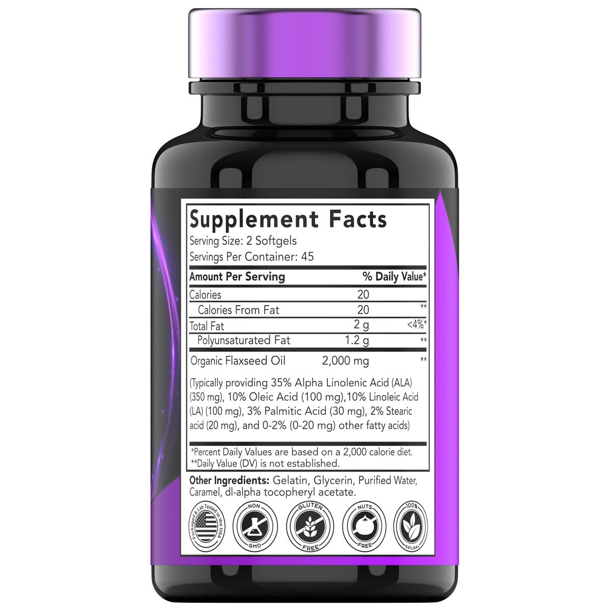 tnvitamins Bio Leinsamenöl Softgels: 2000 mg - 90 Softgels | Reich an Omega-3-Fettsäuren | Leinsamenöl Nahrungsergänzung für Frauen & Männer | Nicht-GMO