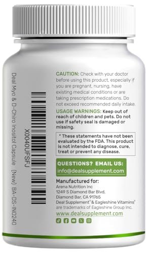 Myo-Inositol & D-Chiro Inositol Supplement für Frauen (40:1) | 2.050 mg pro Portion | 240 vegane Kapseln | mit Folsäure, Vitamin D3 & Vitex | Hormonelle Balance & Zyklusunterstützung | Non-GMO