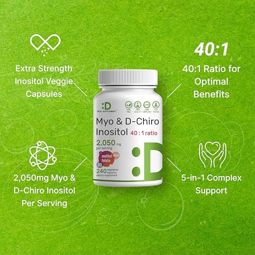 Myo-Inositol & D-Chiro Inositol Supplement für Frauen (40:1) | 2.050 mg pro Portion | 240 vegane Kapseln | mit Folsäure, Vitamin D3 & Vitex | Hormonelle Balance & Zyklusunterstützung | Non-GMO