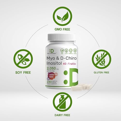 Myo-Inositol & D-Chiro Inositol Supplement für Frauen (40:1) | 2.050 mg pro Portion | 240 vegane Kapseln | mit Folsäure, Vitamin D3 & Vitex | Hormonelle Balance & Zyklusunterstützung | Non-GMO