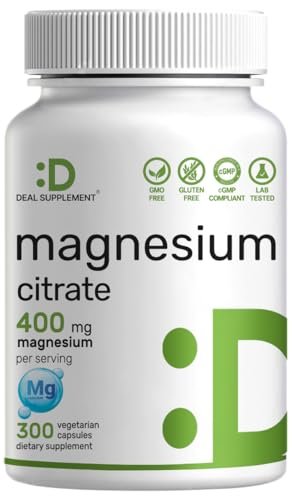 Magnesiumcitrat 400mg pro Portion, 300 vegane Kapseln – Chelatiert, leicht absorbierbar, gereinigtes Spurenelement – Unterstützung für Muskeln, Herz & Verdauung – Nicht-GMO