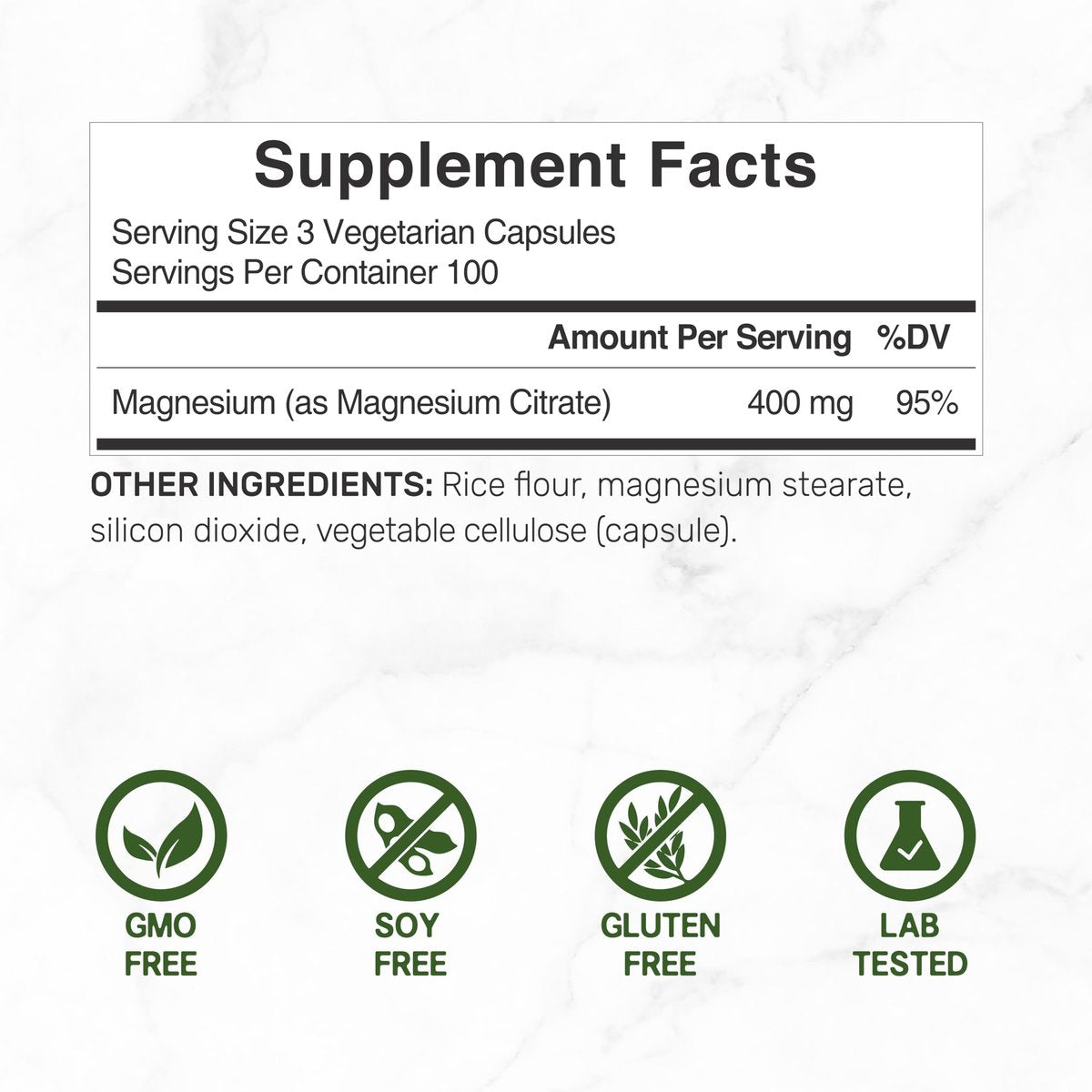 Magnesiumcitrat 400mg pro Portion, 300 vegane Kapseln – Chelatiert, leicht absorbierbar, gereinigtes Spurenelement – Unterstützung für Muskeln, Herz & Verdauung – Nicht-GMO