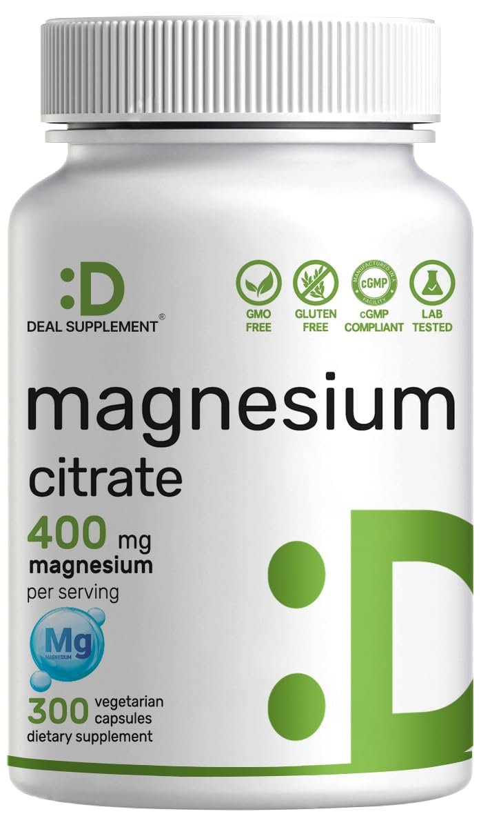 Magnesiumcitrat 400mg pro Portion, 300 vegane Kapseln – Chelatiert, leicht absorbierbar, gereinigtes Spurenelement – Unterstützung für Muskeln, Herz & Verdauung – Nicht-GMO