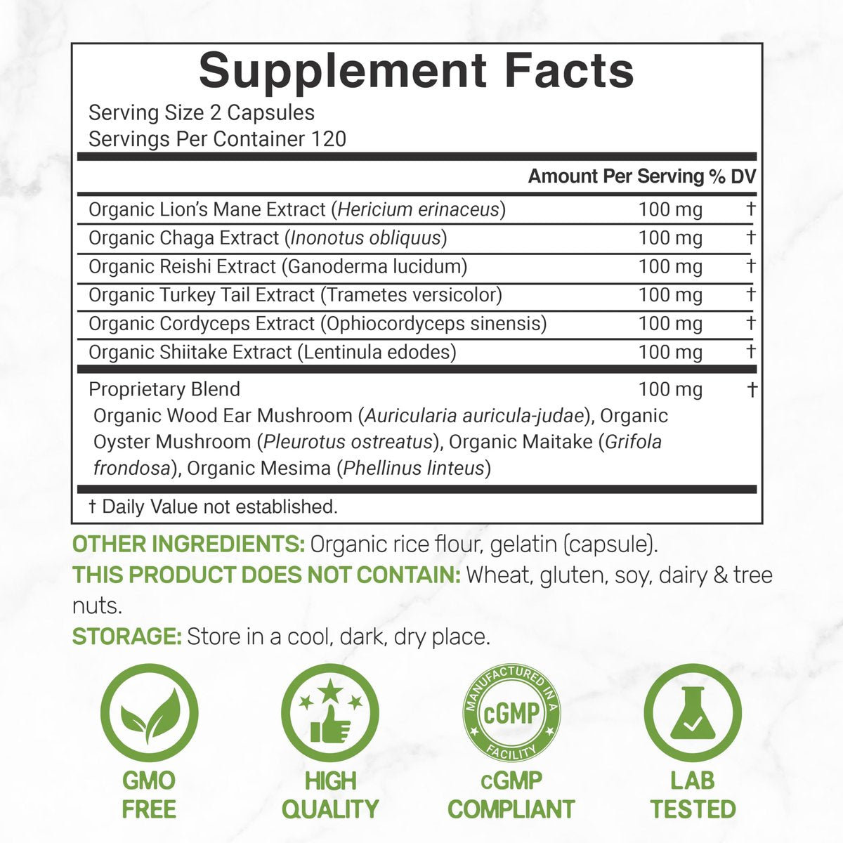 Bio 10-in-1 Pilzpräparat, 240 Kapseln – Löwenmähne, Truthahnschwanz, Reishi, Cordyceps & mehr Pilzkomplex – Immununterstützung, Energie & nootrope Gehirnunterstützung – Nicht-GVO