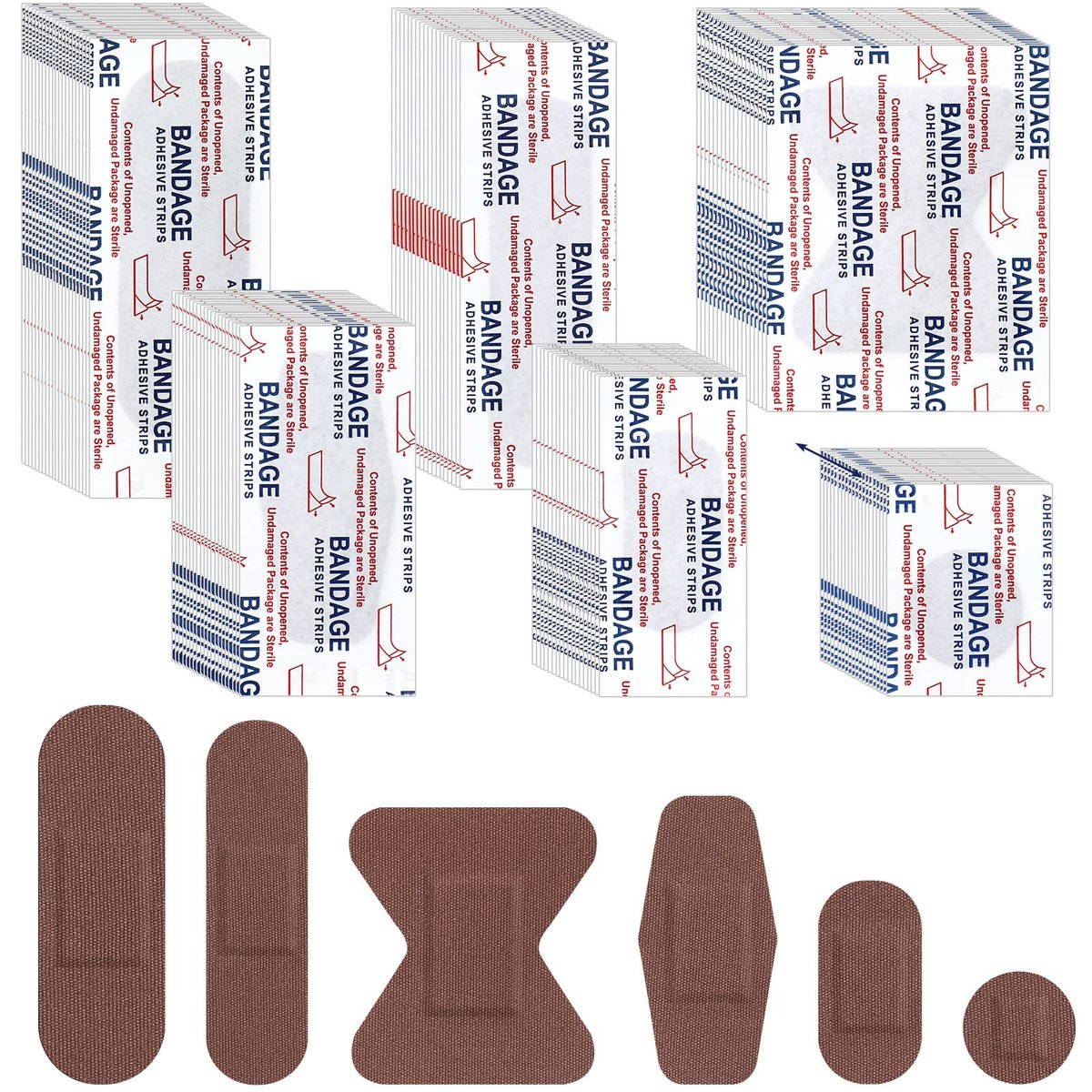 Lounsweer 150 Pcs Pflaster in 6 Größen, Braune Flexible Stoffpflaster, Vielfaltspackung für Erwachsene zum Schutz von Schnitten, Schrammen und Kratzern (Dunkelbraun)