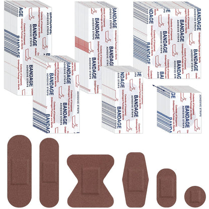 Lounsweer 150 Pcs Pflaster in 6 Größen, Braune Flexible Stoffpflaster, Vielfaltspackung für Erwachsene zum Schutz von Schnitten, Schrammen und Kratzern (Dunkelbraun)
