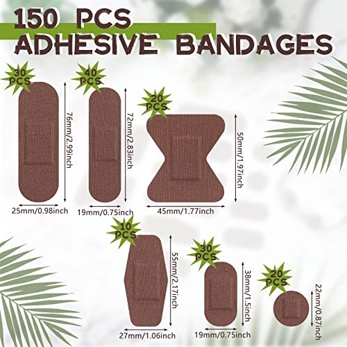 Lounsweer 150 Pcs Pflaster in 6 Größen, Braune Flexible Stoffpflaster, Vielfaltspackung für Erwachsene zum Schutz von Schnitten, Schrammen und Kratzern (Dunkelbraun)