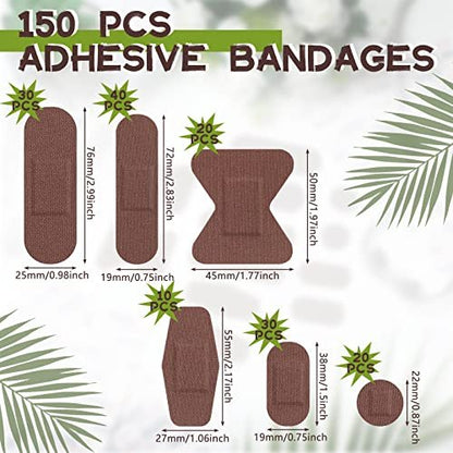 Lounsweer 150 Pcs Pflaster in 6 Größen, Braune Flexible Stoffpflaster, Vielfaltspackung für Erwachsene zum Schutz von Schnitten, Schrammen und Kratzern (Dunkelbraun)