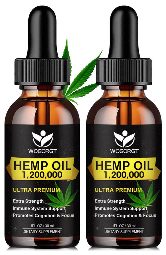 (2er Pack) Bio Hanföl - 100% Natürliches Hanföl-Extrakt, Beruhigend, Schlaf, Entspannung, Immununterstützung, Reich an Omega 3, 6, 9 Fettsäuren, Vegan - 30 ml