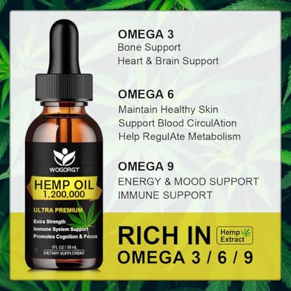 (2er Pack) Bio Hanföl - 100% Natürliches Hanföl-Extrakt, Beruhigend, Schlaf, Entspannung, Immununterstützung, Reich an Omega 3, 6, 9 Fettsäuren, Vegan - 30 ml
