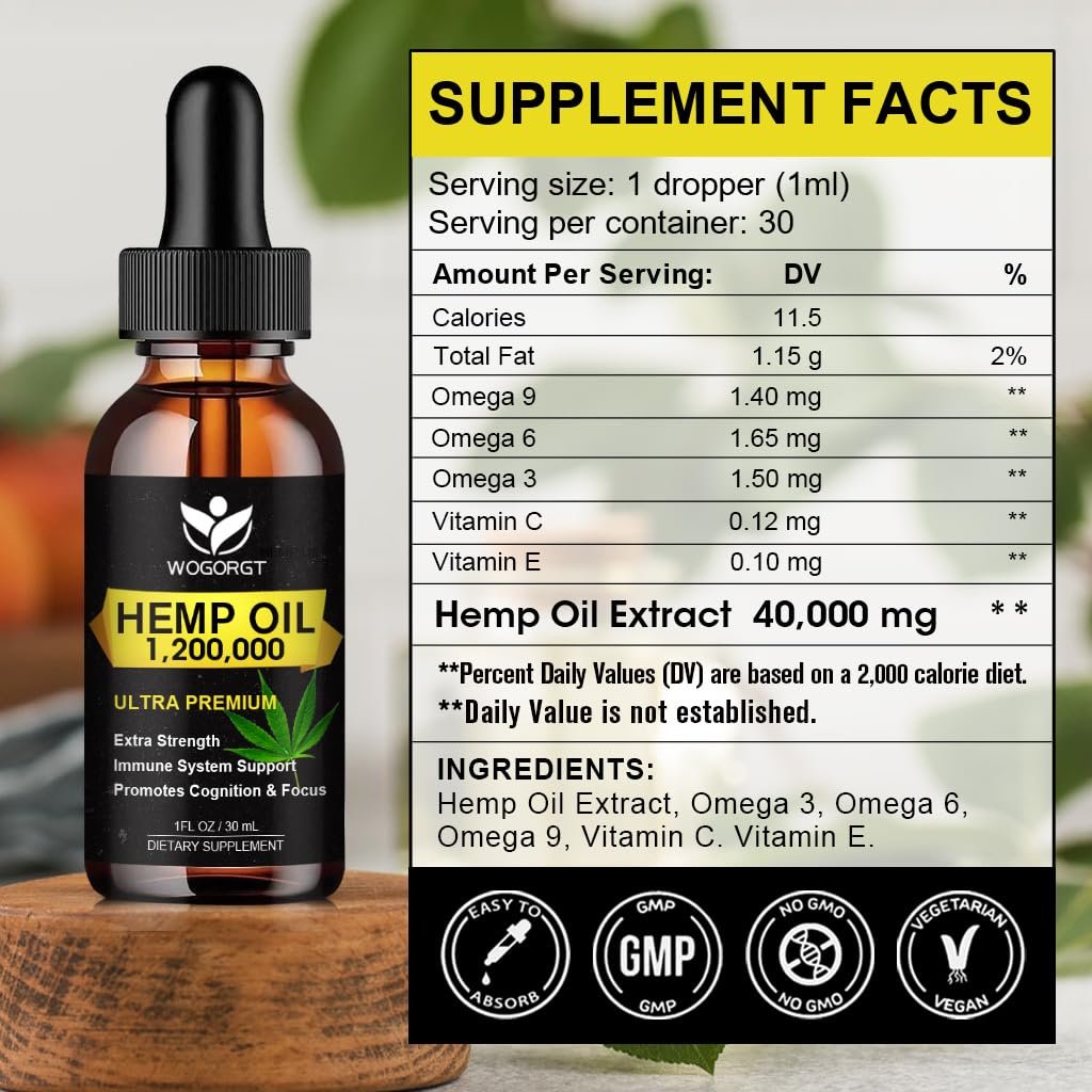 (2er Pack) Bio Hanföl - 100% Natürliches Hanföl-Extrakt, Beruhigend, Schlaf, Entspannung, Immununterstützung, Reich an Omega 3, 6, 9 Fettsäuren, Vegan - 30 ml