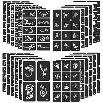 FANOST Henna Schablonen Set 24 Blatt – 400+ wiederverwendbare Tattoo-Schablonen für Kinder, Teenager, Erwachsene, Airbrush- und temporäre Tattoo-Schablonen für Gesicht, Hand, Finger, Mehndi-Schablonen