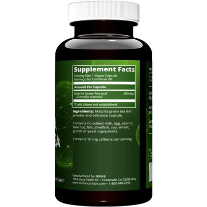 MRM Matcha Grüntee Kapseln - Für Frauen & Männer - Natürliche Grüntee-Kapseln mit Antioxidantien, Koffein, Vitaminen & Mineralien für tägliche Produktivität & Ernährung. Vegan & Glutenfrei - 60 Portionen