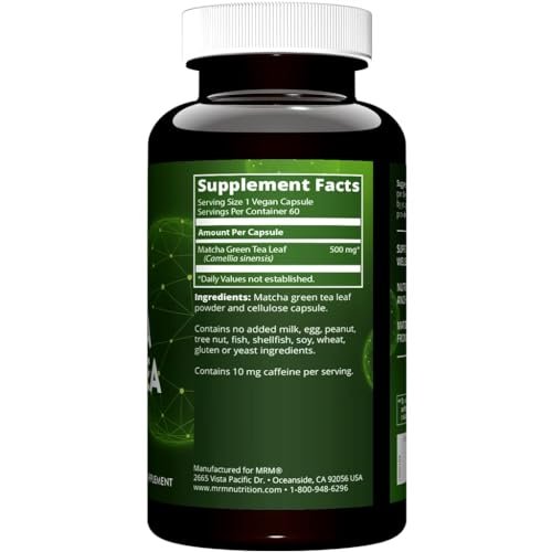 MRM Matcha Grüntee Kapseln - Für Frauen & Männer - Natürliche Grüntee-Kapseln mit Antioxidantien, Koffein, Vitaminen & Mineralien für tägliche Produktivität & Ernährung. Vegan & Glutenfrei - 60 Portionen