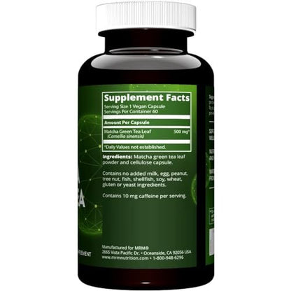 MRM Matcha Grüntee Kapseln - Für Frauen & Männer - Natürliche Grüntee-Kapseln mit Antioxidantien, Koffein, Vitaminen & Mineralien für tägliche Produktivität & Ernährung. Vegan & Glutenfrei - 60 Portionen