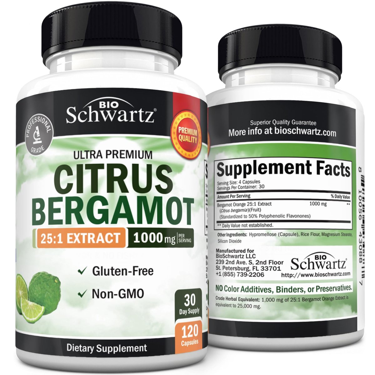 Citrus Bergamot 1000 mg – Citrus-Bergamotte-Supplement für Cholesterin und Herzgesundheit – Ultra-konzentriert aus frischen Früchten für verbesserte Aufnahme – Vegan, Non-GMO, glutenfrei – 120 Mini-Kapseln