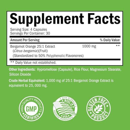 Citrus Bergamot 1000 mg – Citrus-Bergamotte-Supplement für Cholesterin und Herzgesundheit – Ultra-konzentriert aus frischen Früchten für verbesserte Aufnahme – Vegan, Non-GMO, glutenfrei – 120 Mini-Kapseln