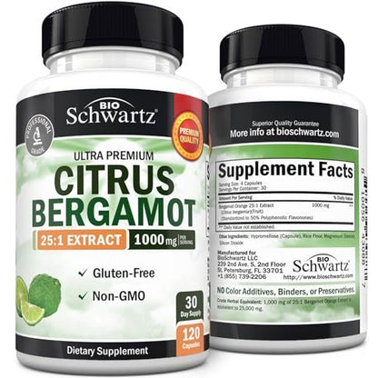 Citrus Bergamot 1000 mg – Citrus-Bergamotte-Supplement für Cholesterin und Herzgesundheit – Ultra-konzentriert aus frischen Früchten für verbesserte Aufnahme – Vegan, Non-GMO, glutenfrei – 120 Mini-Kapseln