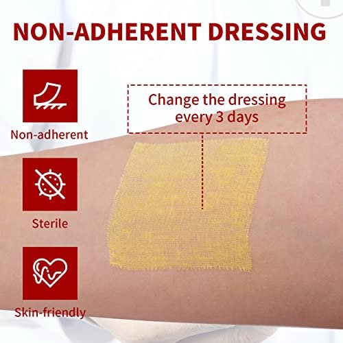 POLYNEW Xeroform Petrolatum Verband 2"x2", 28 Stück – nicht haftende Gaze für wenig exsudierende Wunden, feinmaschige Gaze-Pads für Verbrennungen, Schürfwunden, Platzwunden, Hauttransplantate und chirurgische Einschnitte
