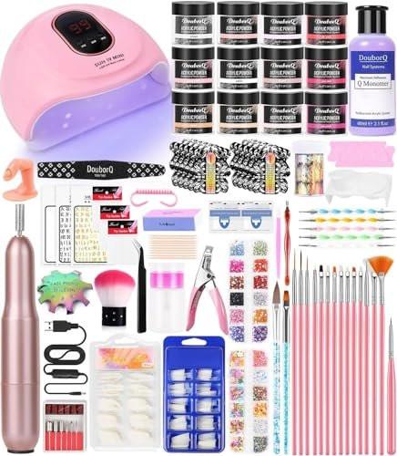 Akryl-Nagelkunst-Set – Komplettes Maniküre-Set mit Acrylpulver, Pinsel, Glitzer, Feilen, French-Tipps, UV-Lampe und Nagelbohrer für Anfänger (Weiß)