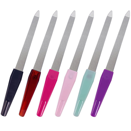 6er-Set Metall-Nagelfeilen aus Edelstahl – Präzise Nagelfeilen für Natürliche Nägel mit Spitzer Spitze und Rutschfestem Griff – Diamantbeschichtete Finger-Nagelfeilen für Frauen (Saphirkörnung)