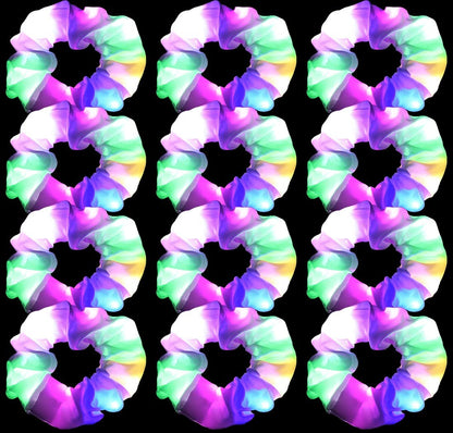12er-Pack LED-Haar-Scrunchie – Leuchtende weiße Satin-Haargummis für Partys & Raves