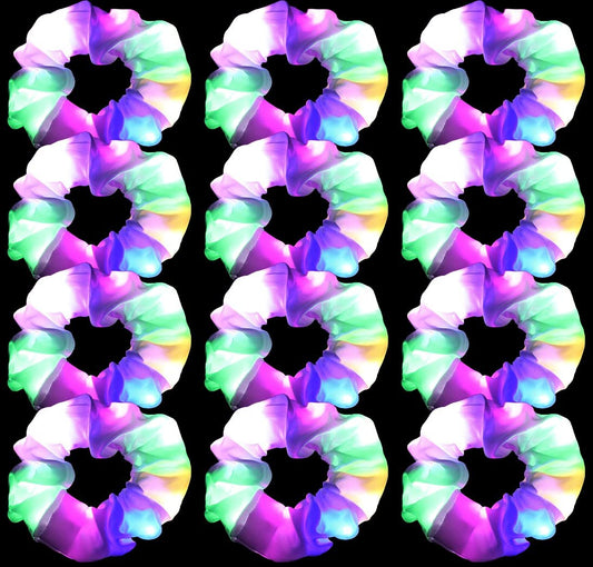 12er-Pack LED-Haar-Scrunchie – Leuchtende weiße Satin-Haargummis für Partys & Raves