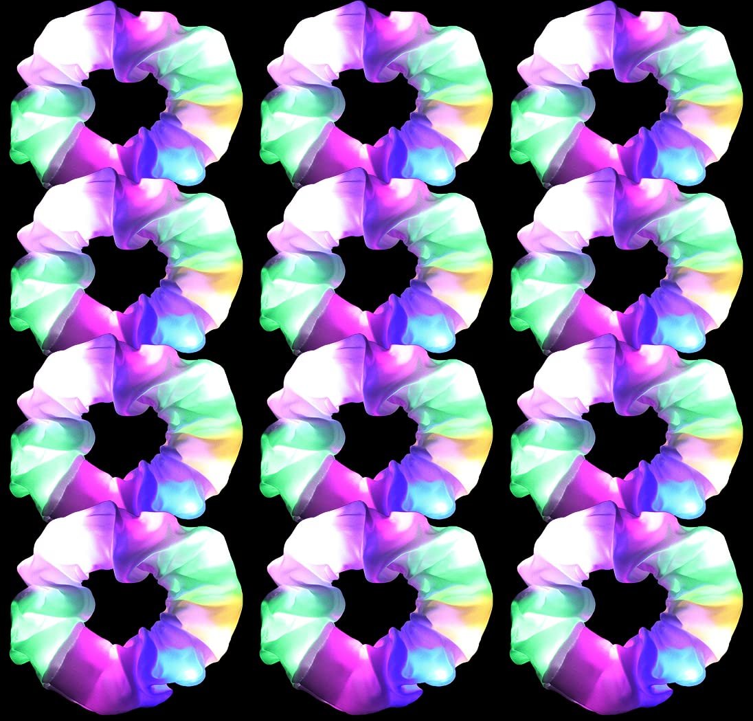 12er-Pack LED-Haar-Scrunchie – Leuchtende weiße Satin-Haargummis für Partys & Raves