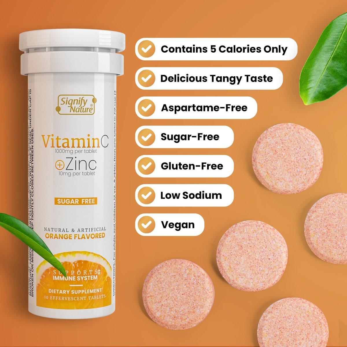 SIGNIFY NATURE Vitamin C 1000mg Brausetabletten – Starke Immununterstützung mit Zink, zuckerfrei & vegan – 20 Stück